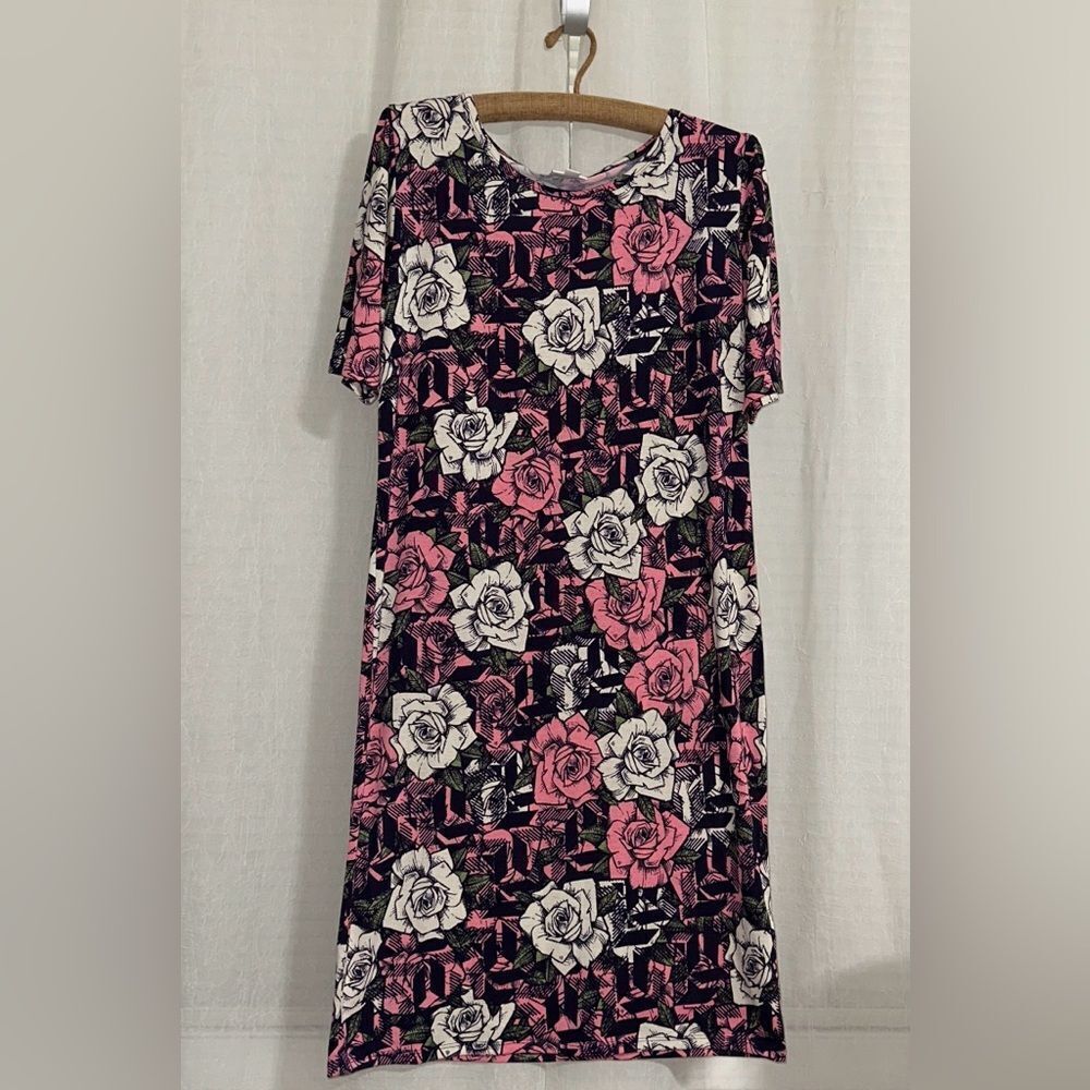 LuLaRoe 2X Navy WhiteβPink Rose Floral Short Sleeve Julia Dress